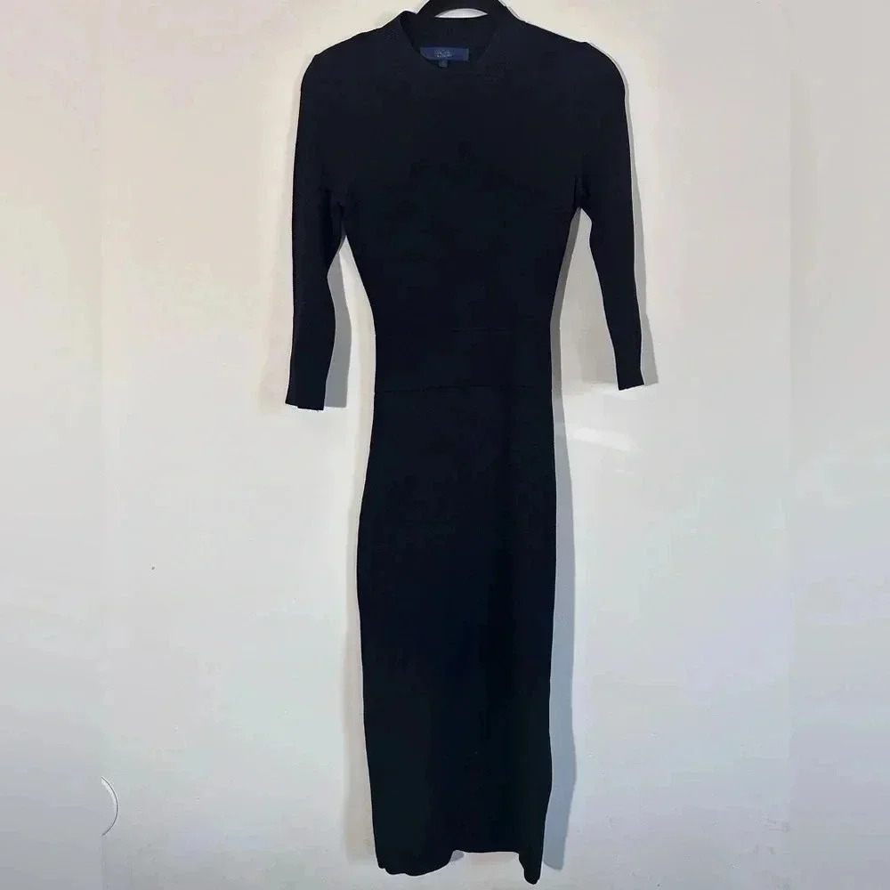 Rachel Roy open back midi knit ribbed long sleeve dress black size small - Picture 5 of 11